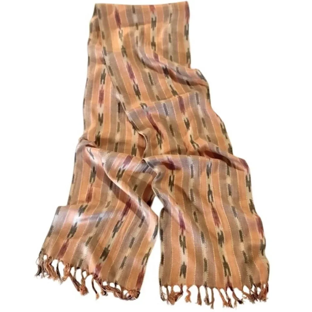 80’s Vintage Scarf Ikat Woven Orange/Cream/Brown/Red/Black